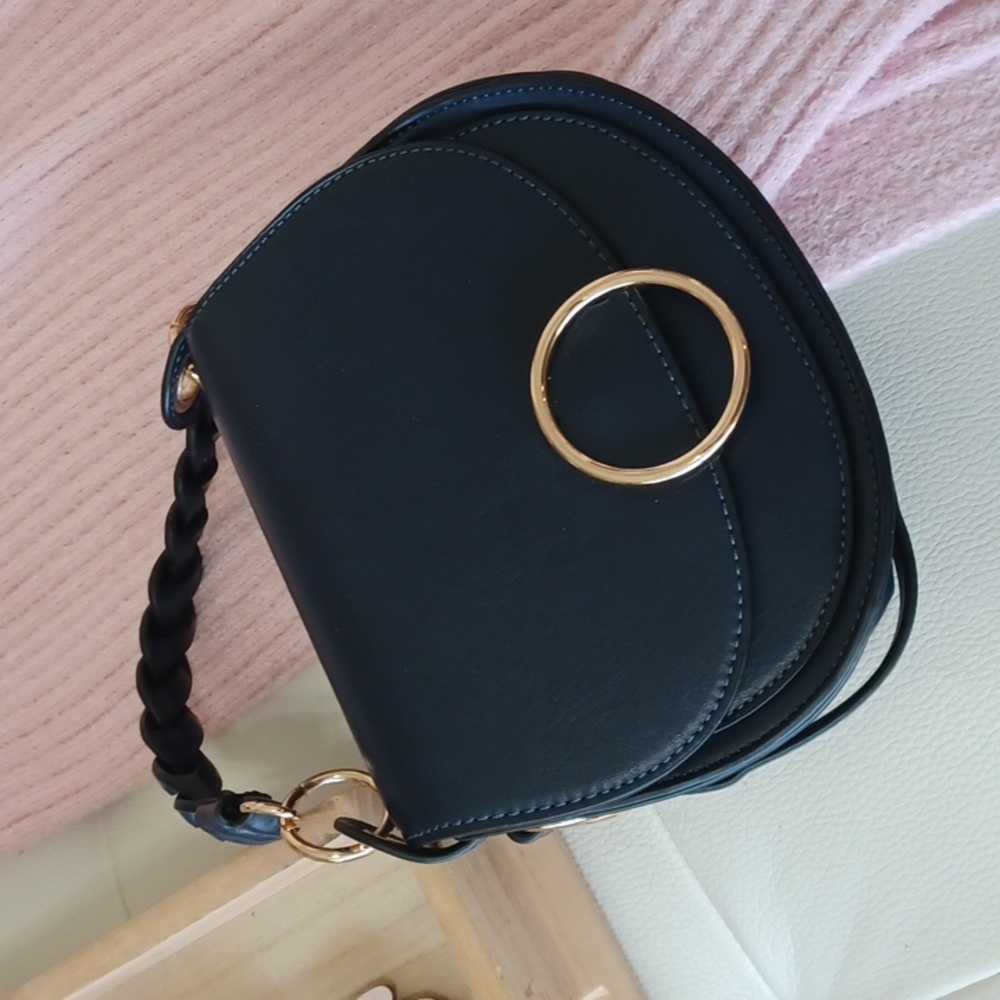 Super cute handbag, small purse, navy blue and gold, braided handle